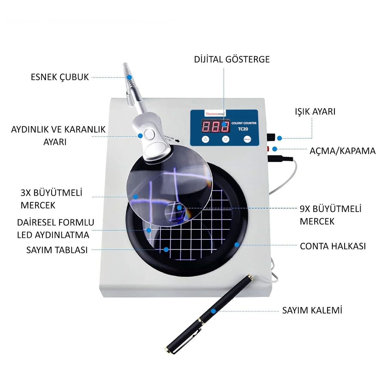 Thermomac TC20 Koloni Sayım Cihazı - Yarı Otomatik Koloni Sayıcı - Colony Counter - Image 2
