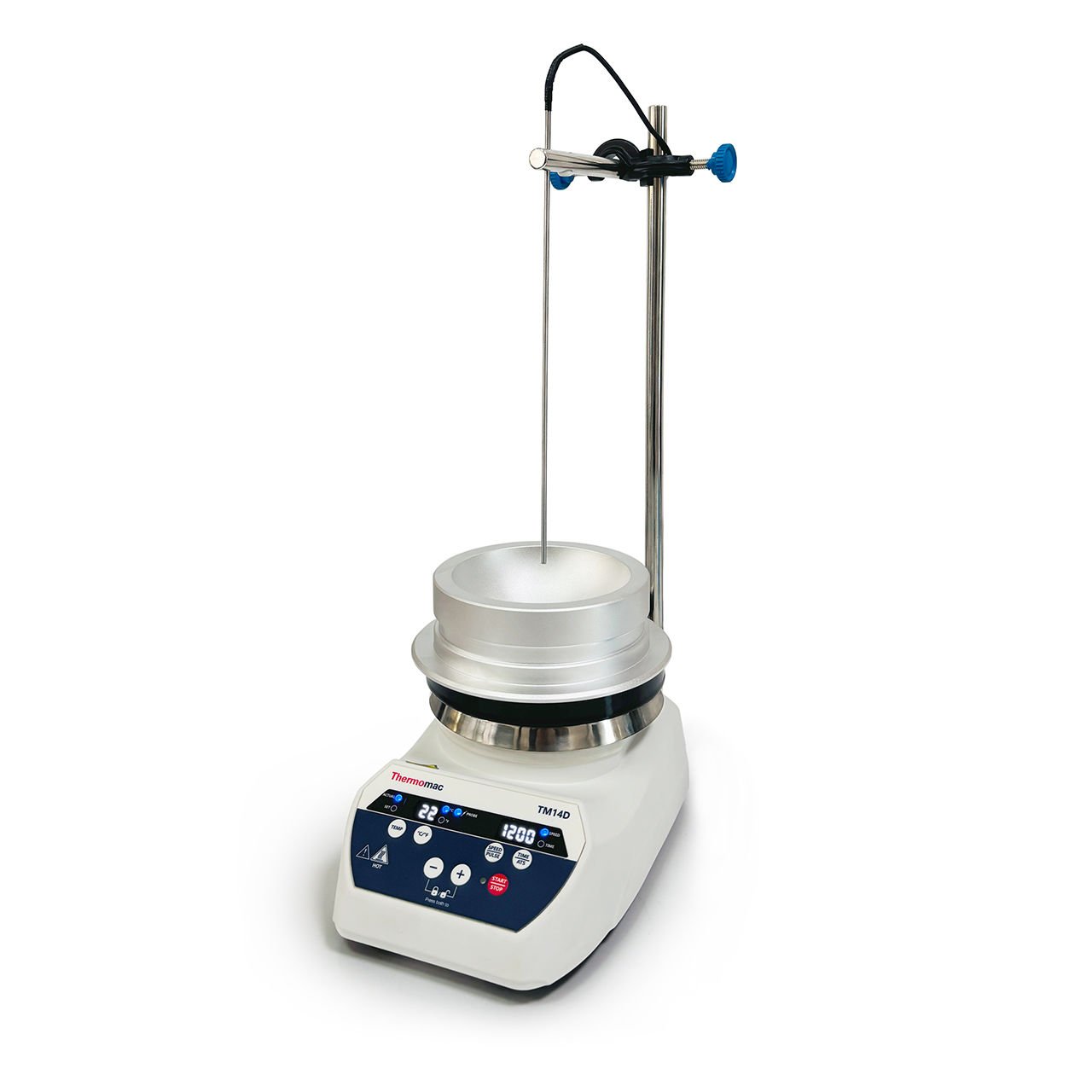 Thermomac TM14D Dijital Isıtıcılı Manyetik Karıştırıcı 10L - Digital Hot Plate Stirrer - 10 Litre Isıtıcı Tabla+500ml Dibi Yuvarlak Balon Blok Set